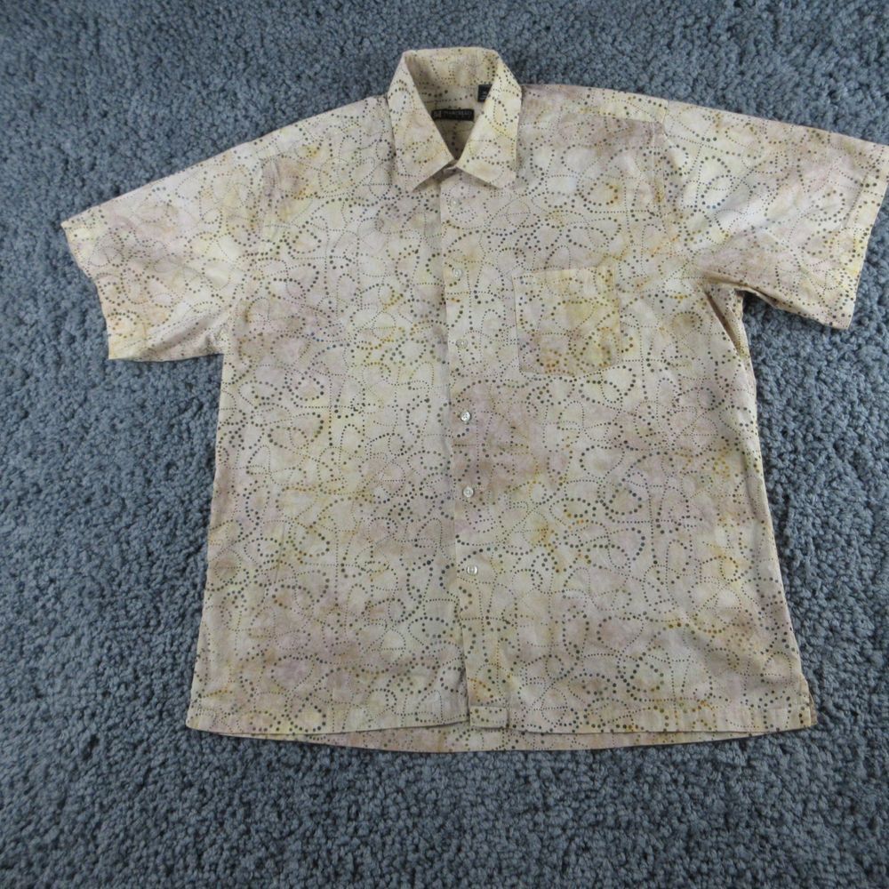 Marcello Sport Shirt Mens XL Beige Tan Geometric Short Sleeve Button Up